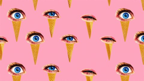 Visual motion design art. Eye cream fashion on pink