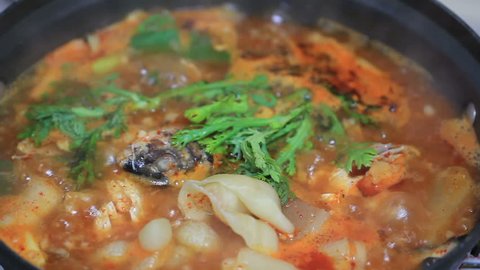 Korean Spicy Fish Stew (Soup known as Maeun-tang). Delicious and popular food.
