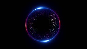 Abstract neon background. Shine ring. Halo around. Sparks particle. 
Space tunnel. LED color ellipse. Glint glitter. Shimmer loop motion. 
Empty hole. Glow portal. Pink ball. Slow spin. Bright disc.  - Powered by Shutterstock - Get 15% off with code: PIKWIZARD15