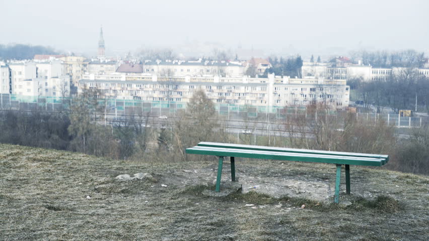 Successful male jogger raising arms on bench in city park
