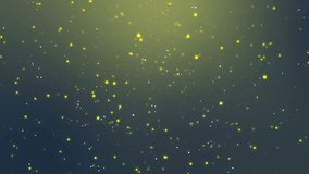 Starry night sky animation made of sparkly white and yellow light particles flickering on a dark background.