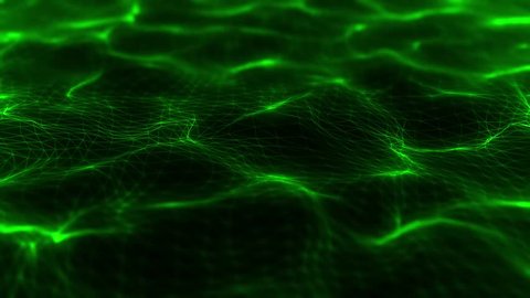 3D Green Flowing Wireframe Waves Loopable Motion Background