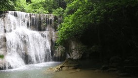 Video Huai Mae Khamin Waterfall landmark tourist of Thailand