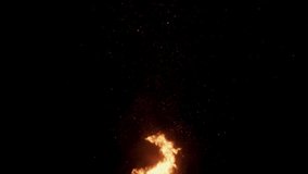 Bright red flames of fire with sparks on a black background - slow motion