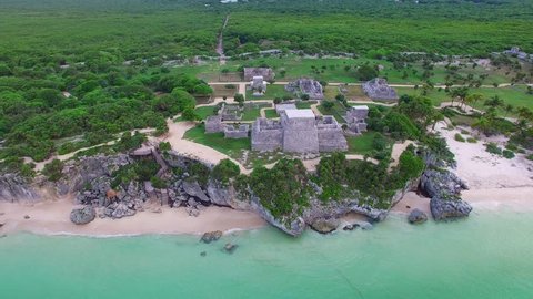 Tulum Beach Mayan Ruins Aerial Footage drone