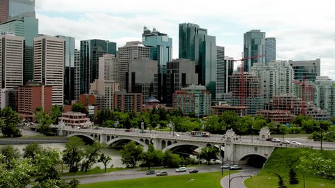 Calgary Skyline Timelapse with Bridge