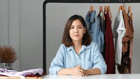 Young asian woman  influencer beauty fashion blogger presentation drass and dressing gown, jacket, jeans.