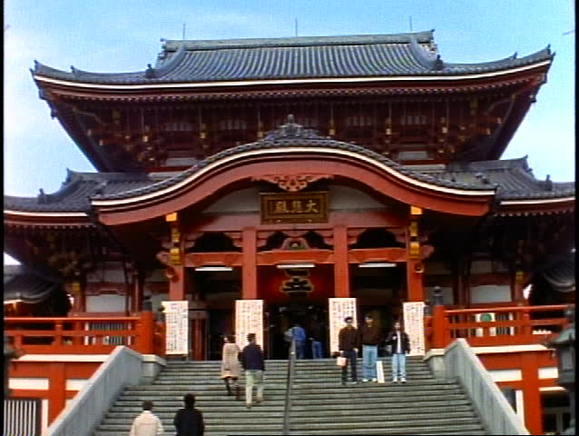 JAPAN, 1999, Japanese Shinto Shrine, bright red, wide shot, straight on