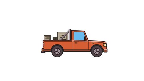 Animated red pickup truck with boxes in the trunk. Delivery car, side view. Flat animation. Isolated on white background
