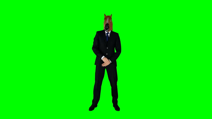 Hilarious Businessman Dancing Ridiculous Fooling Around Horse Mask Green Screen Royalty-Free Stock Footage #1010745539