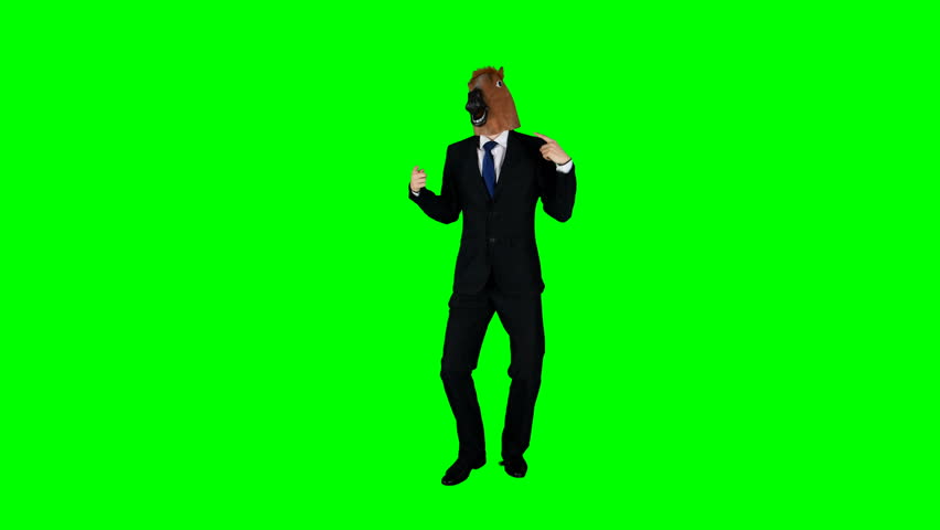 Hilarious Businessman Dancing Ridiculous Fooling Around Horse Mask Green Screen Royalty-Free Stock Footage #1010745551