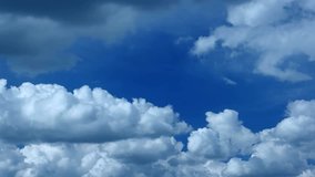 Daily formating white clouds time lapse, blue soft transparent sky in horizon, nice rotating, fast motion cloudscape, panoramic view.