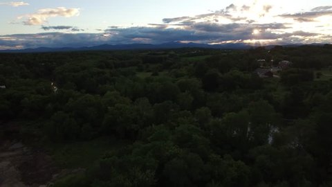 4K aerial drone shot, flying over a small town in Vermont, USA