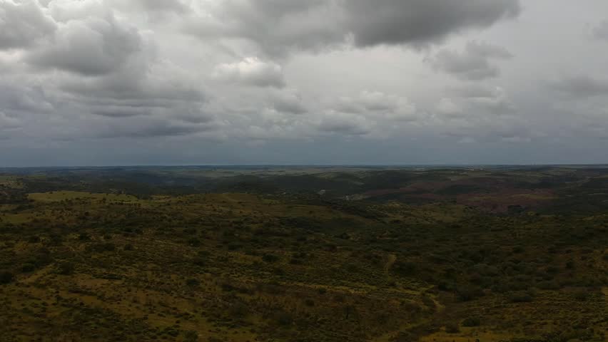 Aerial view over the agricultural fields in Alentejo Portugal. field in spring.