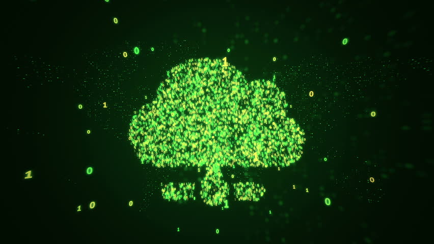 Animation of flying flickering particles form a computers servers sign or data clouds symbol on dark background with earth map from dots. Animation of seamless loop. | Shutterstock HD Video #1010772119