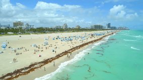Aerial video Miami Beach coastline tourism 4k