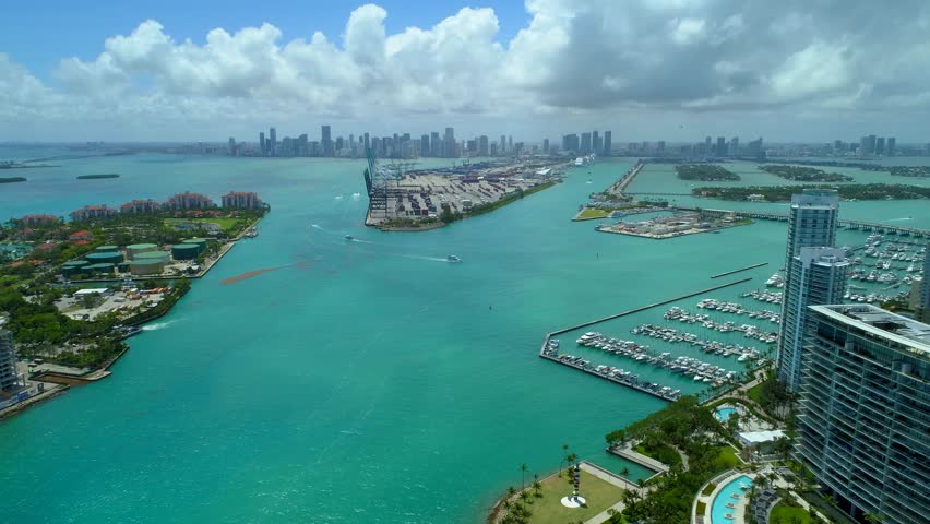Aerial video Biscayne Bay Miami Beach FL