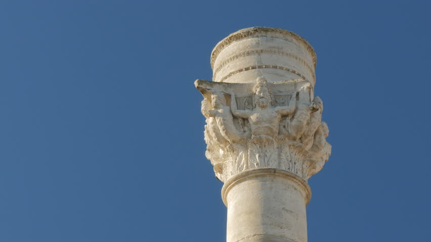 Detail of the Roman column marking the end of the ancient Via Appia in Brindisi, Italy.