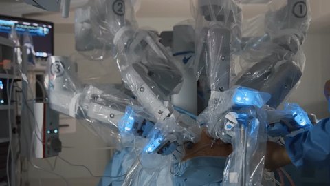 Medical surgical robot, cancerous tumor removal surgery. Modern medical equipment. Minimally Invasive Robotic Surgery System
