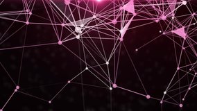 Plexus of abstract pink geometrical lines with moving triangles and dots. Loop animations.