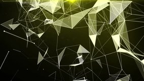 Plexus of abstract gold geometrical lines with moving triangles and dots. Loop animations.