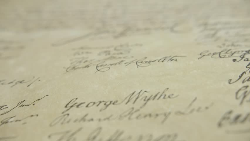 John Hancock signature on declaration of independence Royalty-Free Stock Footage #1010817446