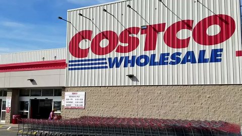 Costco wholesale retailer shopping carts, store customers, Danvers Massachusetts USA, May 5, 2018