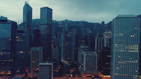 AERIAL. Cinematic style video og Hong Kong city in Night time.
