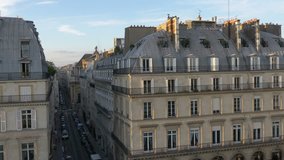 Professional video of aerial view of Paris street in 4k slow motion 120fps
