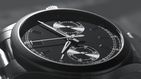 Close up shot of luxury watch. Beautiful stainless steel mechanical clock.