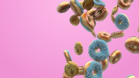 Different donuts on a pink background