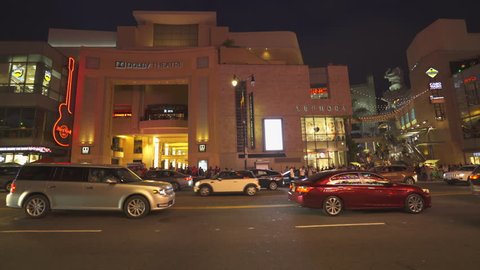 Dolby theatre at night - Los Angeles, Hollywood boulevard - August 2017: Los Angeles California, US