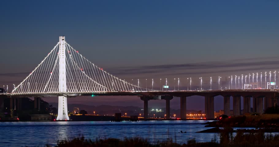 Night timelapse of the San Francisco Bay Bridge