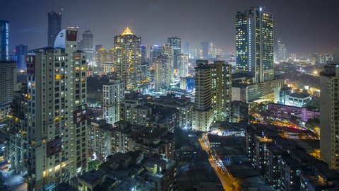 Jan 2018, India, Mumbai, Maharashtra, city skyline time lapse of modern office and residential buildings