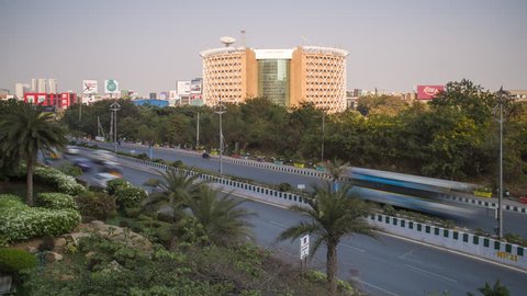 Jan 2018, India, Hyderabad, capital of Telangana State, (Andhra Pradesh), Hi Tech City, Cyber Towers - time lapse