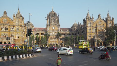 Jan 2018, India, Mumbai, Maharashtra, Chhatrapati Shivaji Maharaj Terminus railway station (CSMT), (formerly Victoria Terminus), UNESCO World Heritage Site