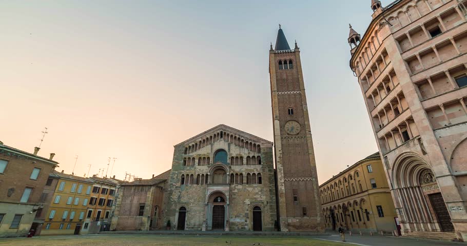 Panorama of Piazza Duomo with Cathedral and Baptistery, Parma, Emilia-Romagna, Italy