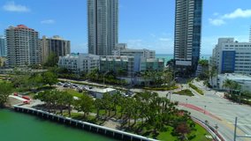 Aerial Miami Beach waterfront park fitness trail