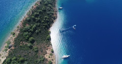 Amazing aerial view of of the turquoise bays, small islands and secluded beaches. 
Picturesque gulf with crystal clear blue water. Turkey, 4K. Stock-video