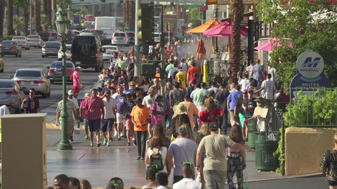 Crowd of people on Las Vegas boulevard. Crowded Las Vegas strip - August 2017: Las Vegas, Nevada, US