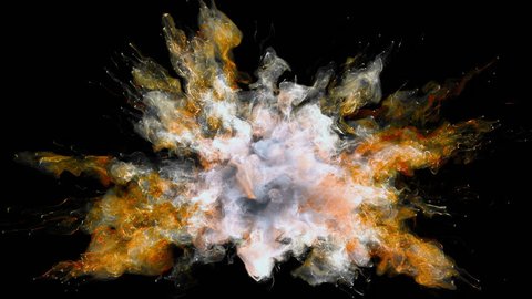 Color Burst - colorful red yellow smoke explosion fluid gas ink particles slow motion alpha matte isolated on black