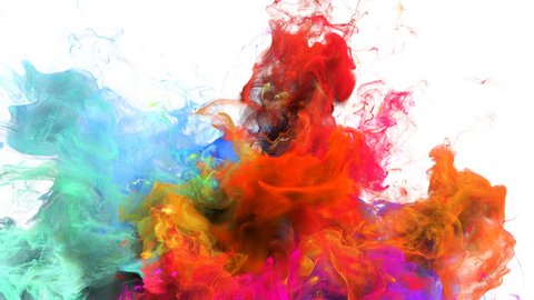 Color Burst - colorful orange cyan magenta pink blue smoke explosion from below fluid gas ink particles slow motion alpha matte isolated on white