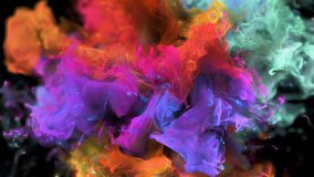 Color Burst - colorful orange magenta cyan smoke explosion fluid gas ink particles slow motion alpha matte isolated on black macro close-up macro close-up - Powered by Shutterstock - Get 15% off with code: PIKWIZARD15