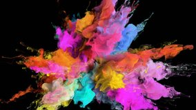 Color Burst - colorful pink magenta orange blue cyan yellow smoke explosion fluid gas ink particles slow motion alpha matte isolated on black - Powered by Shutterstock - Get 15% off with code: PIKWIZARD15
