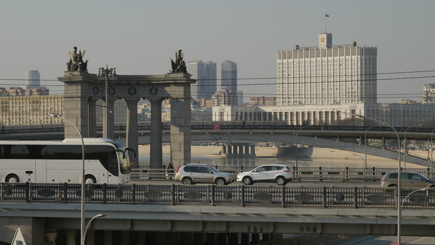 Russia  Moscow  Center City  View on River,  Bridge and Building of the Government