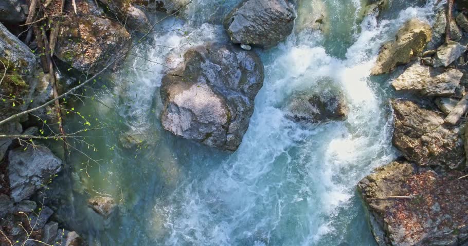 Mountain wild river landscape aerial shoot.