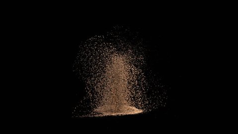 4k dirt or sand explosion in slow motion, isolated on black with alpha