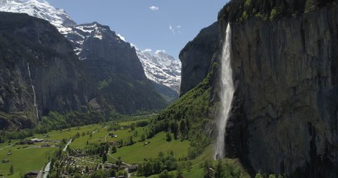 Lauterbrunnen waterfall - Aerial 4K