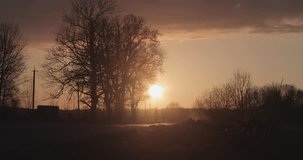 evening road in the spring against the sunset time lapse video 4k