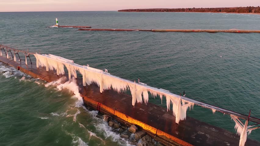 Icd covered Door County Lighthouse - Strong winds covered the lighthouse in Sturgeon Bay Wisconsin in Door County with a coathing of interesting ice formations